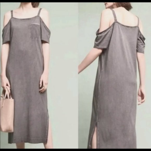 Anthropologie Dresses & Skirts - ANTHROPOLOGIE Cloth & Stone Juliette Open-Shoulder Midi Tee Shirt Dress - Stone